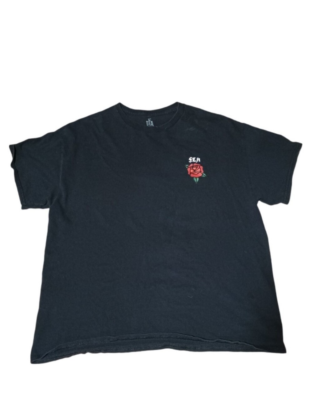 franchise las angles Black Short-Sleeve Tee with Red Rose Chest Graphic